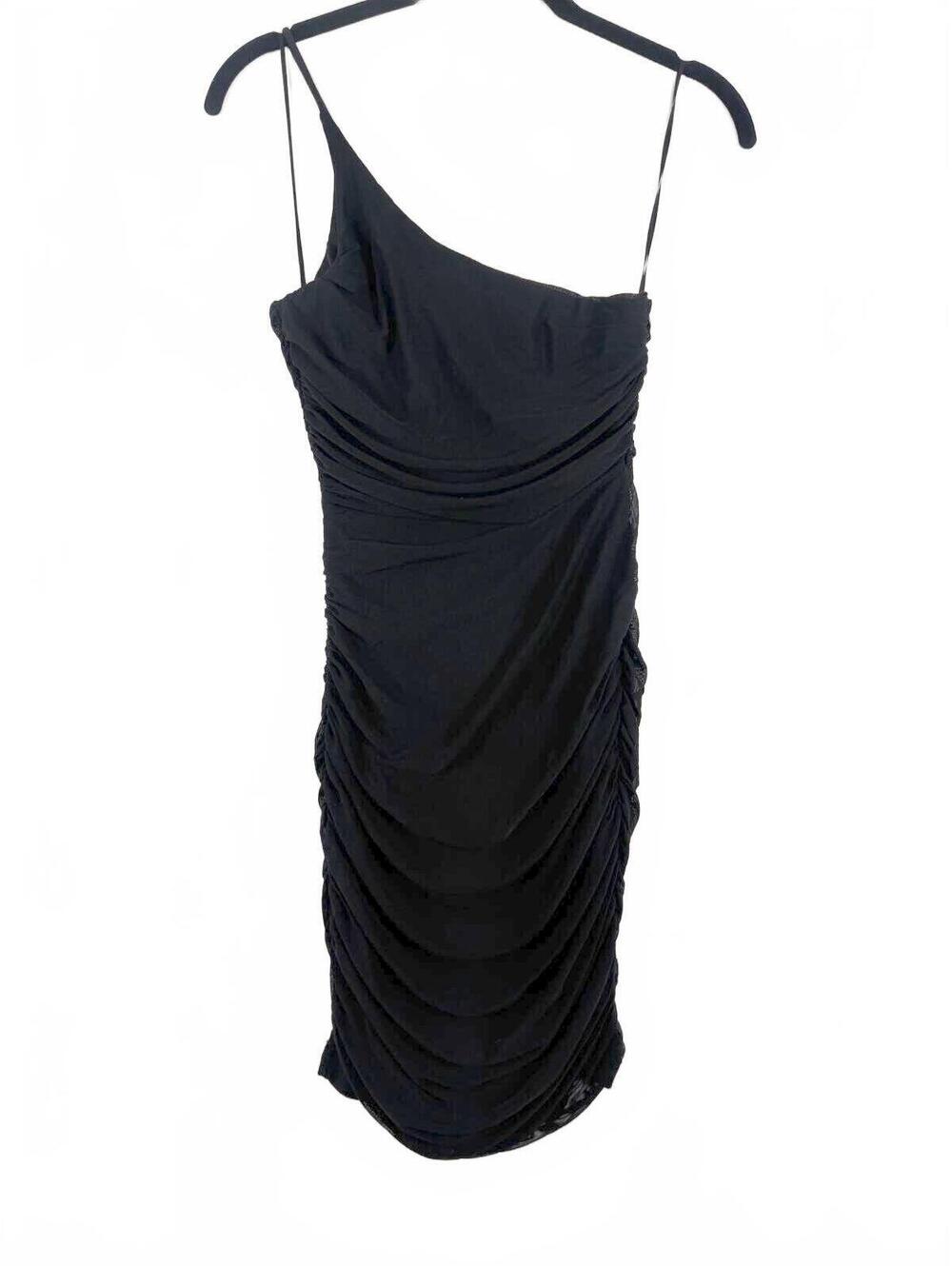 NEW Princess Polly Jocasta Black One Shoulder Ruched Bodycon Mini Dress Size 0